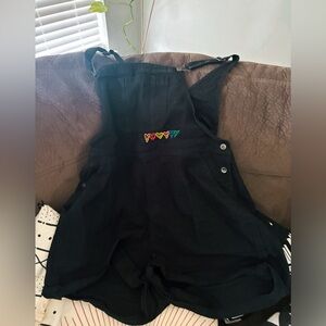Black Overalls with Colorful Heart Accents